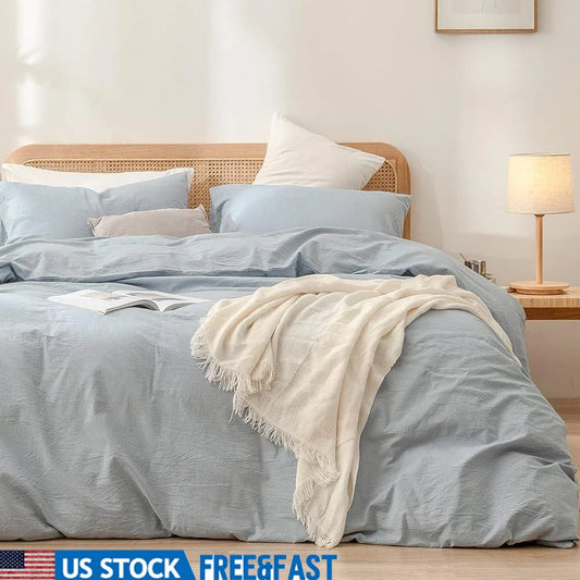 100% Cotton Duvet Cover Set Soft Comfortable Lightweight Chic 3 Piece Bedding Set with Hidden Zipper and Interior Ties - Happy Home Retreat