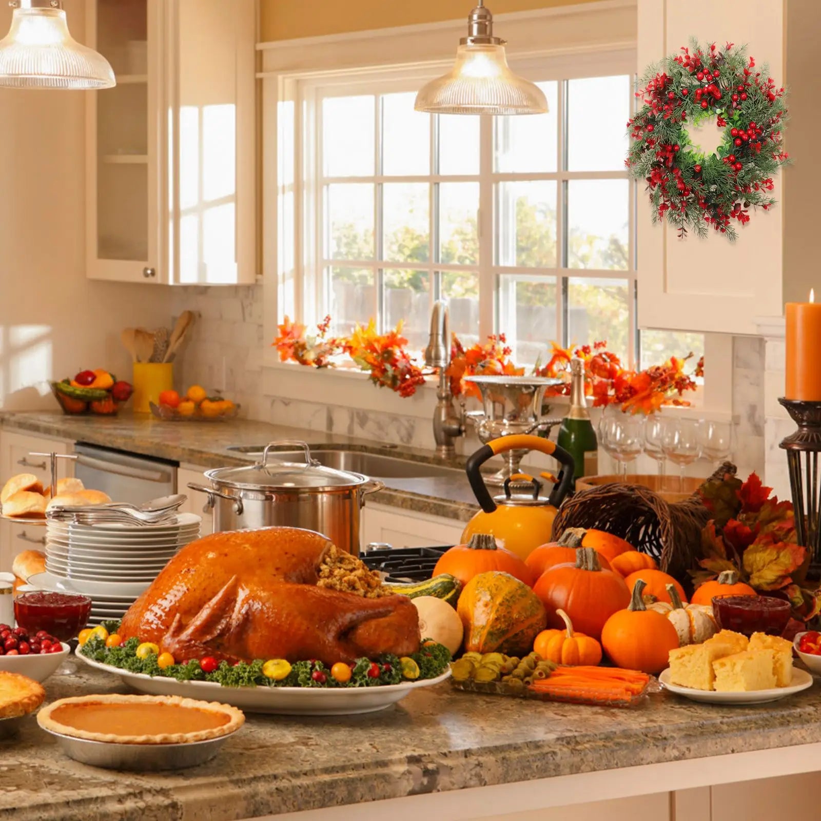 Winter Berry Christmas Wreath Artificial for Door Porch - Happy Home Retreat