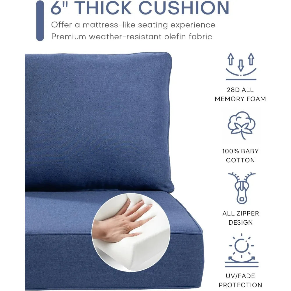 24x24x6 Outdoor Seat Cushions Set of 5 Water Resistant Zippered Pillows for Wicker Metal Dining Rocking Swivel Chairs - Happy Home Retreat