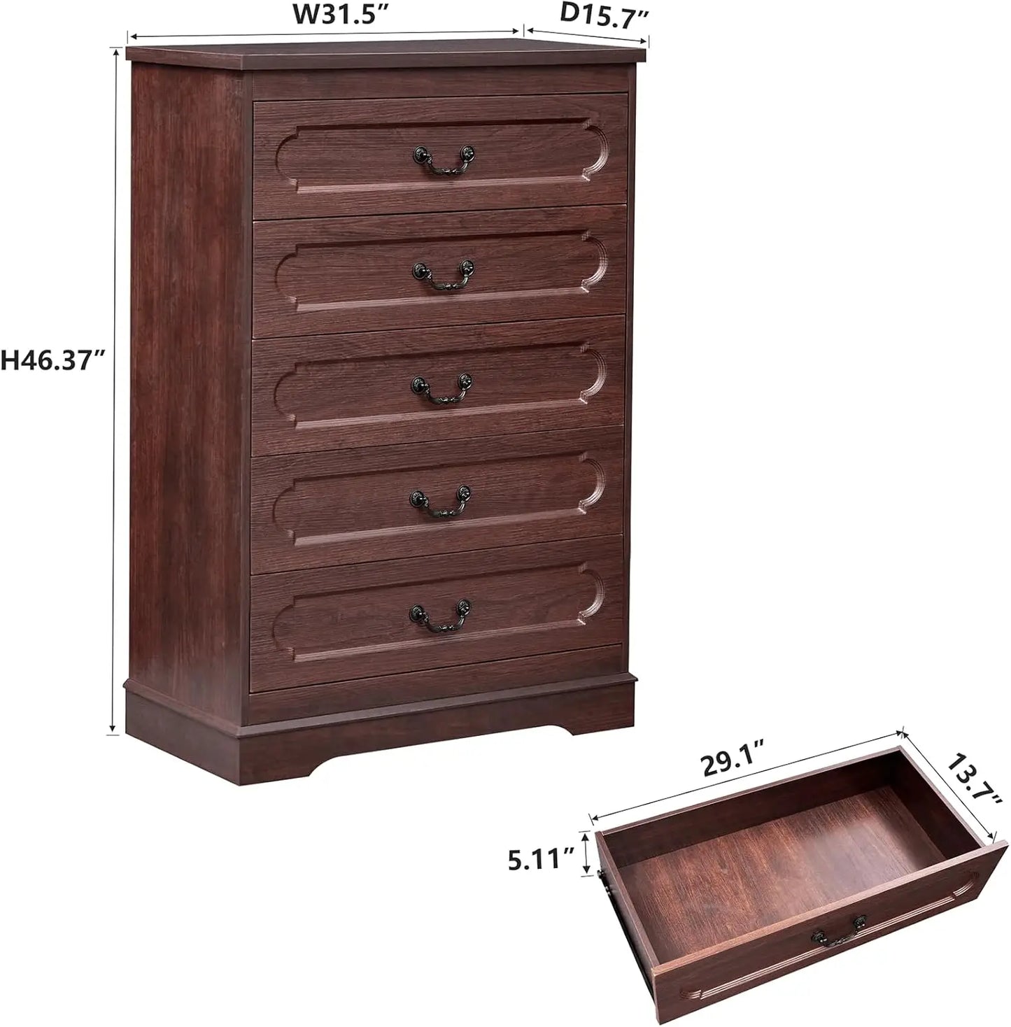Farmhouse Cherry Wood Dresser Chest Of Drawers For Bedroom Rustic Wide Drawers - Happy Home Retreat