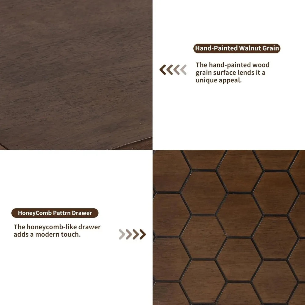 3 Drawer End Table Mid Century Chest of Drawers with Honeycomb Pattern Nightstand with Storage Drawers Wooden Dresser Nightstand - Happy Home Retreat