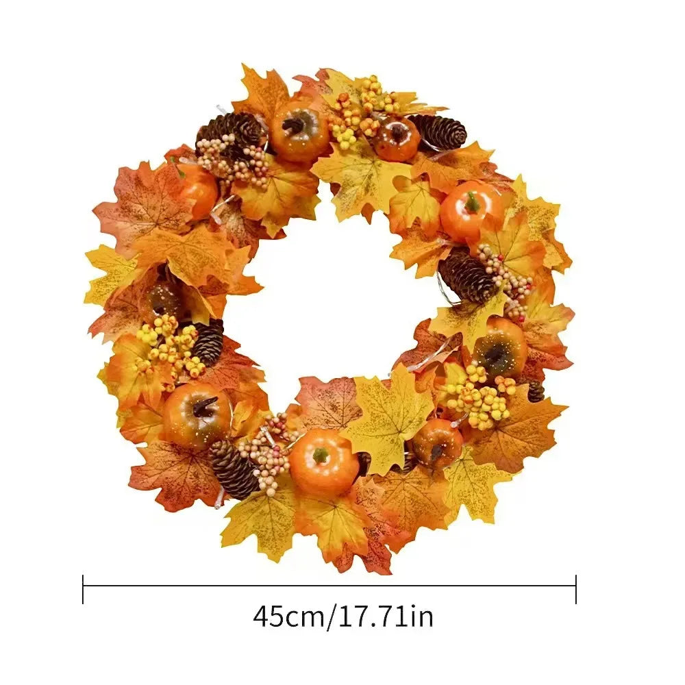 Fall Pumpkin Berry Maple Leaf Wreath 45cm Front Door Decor - Happy Home Retreat