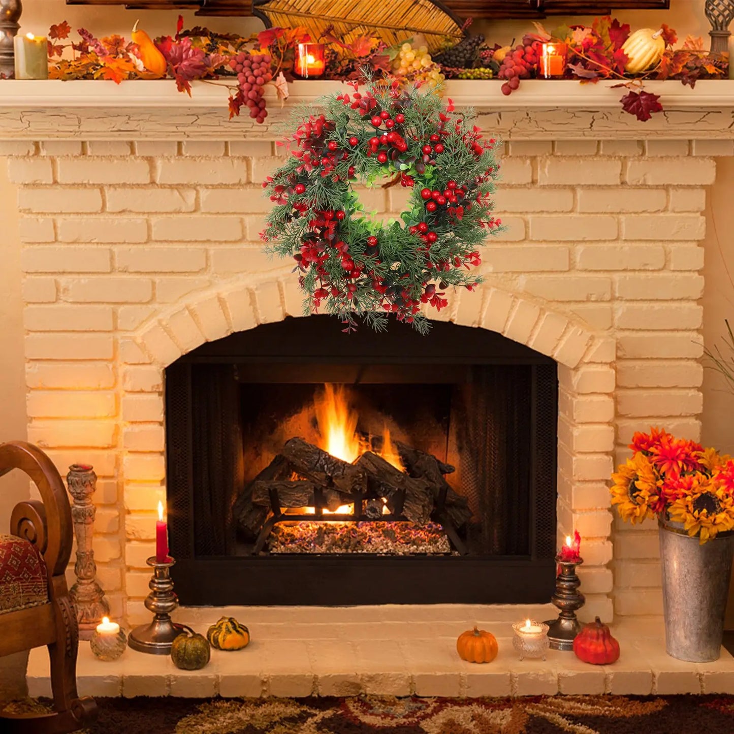 Winter Berry Christmas Wreath Artificial for Door Porch - Happy Home Retreat