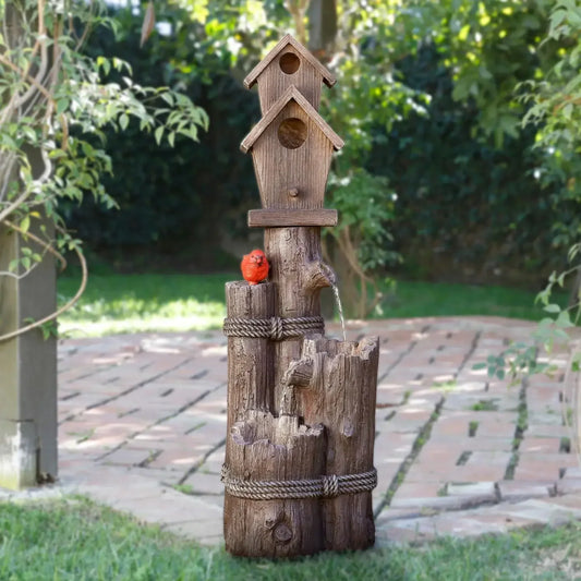 35 Inch Tall Outdoor 3 Tier Birdhouse Water Fountain Yard Art Decor - Happy Home Retreat