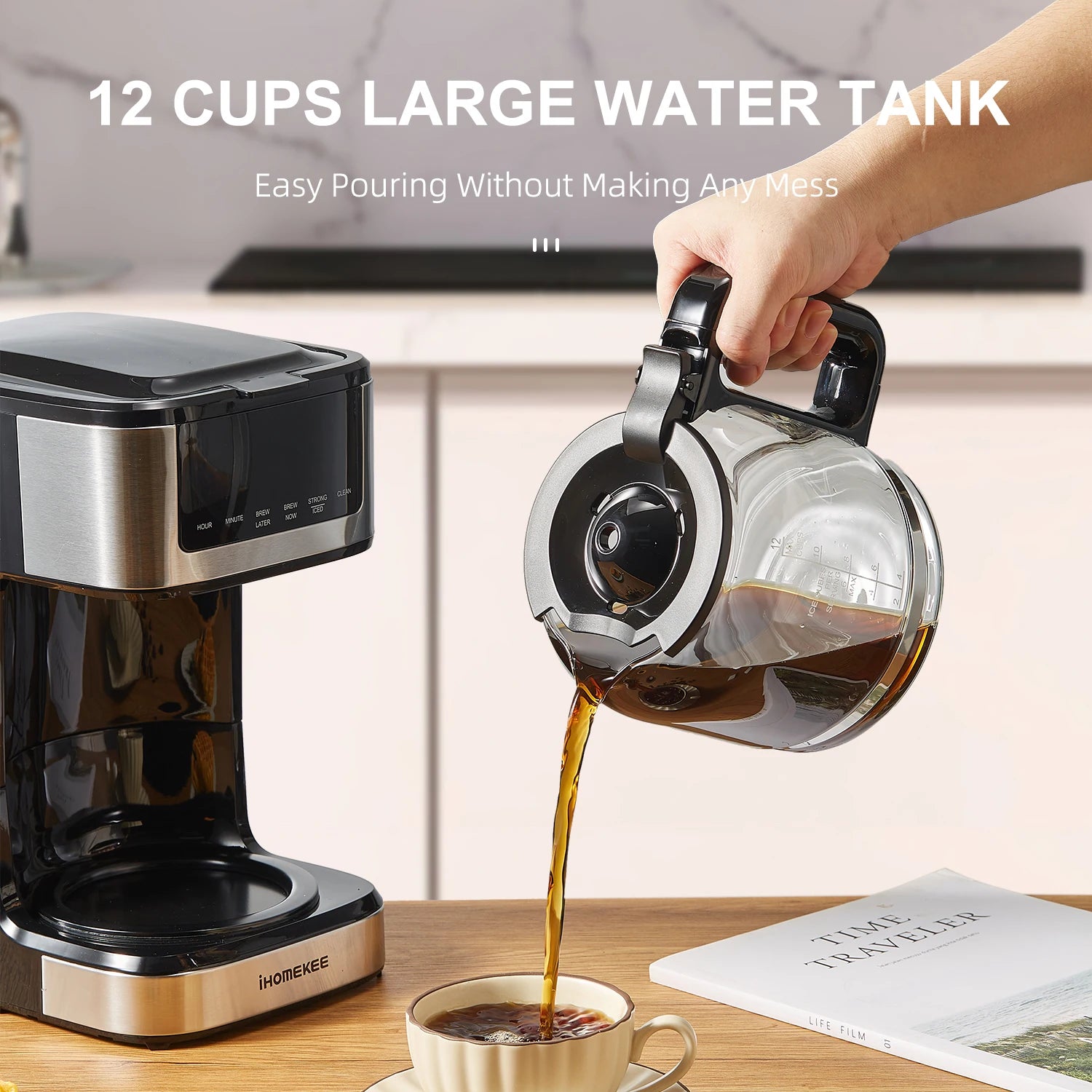 Programmable Drip Coffee Maker 12 Cup with Iced Coffee Function Touch Screen and Regular Strong Brew - Happy Home Retreat