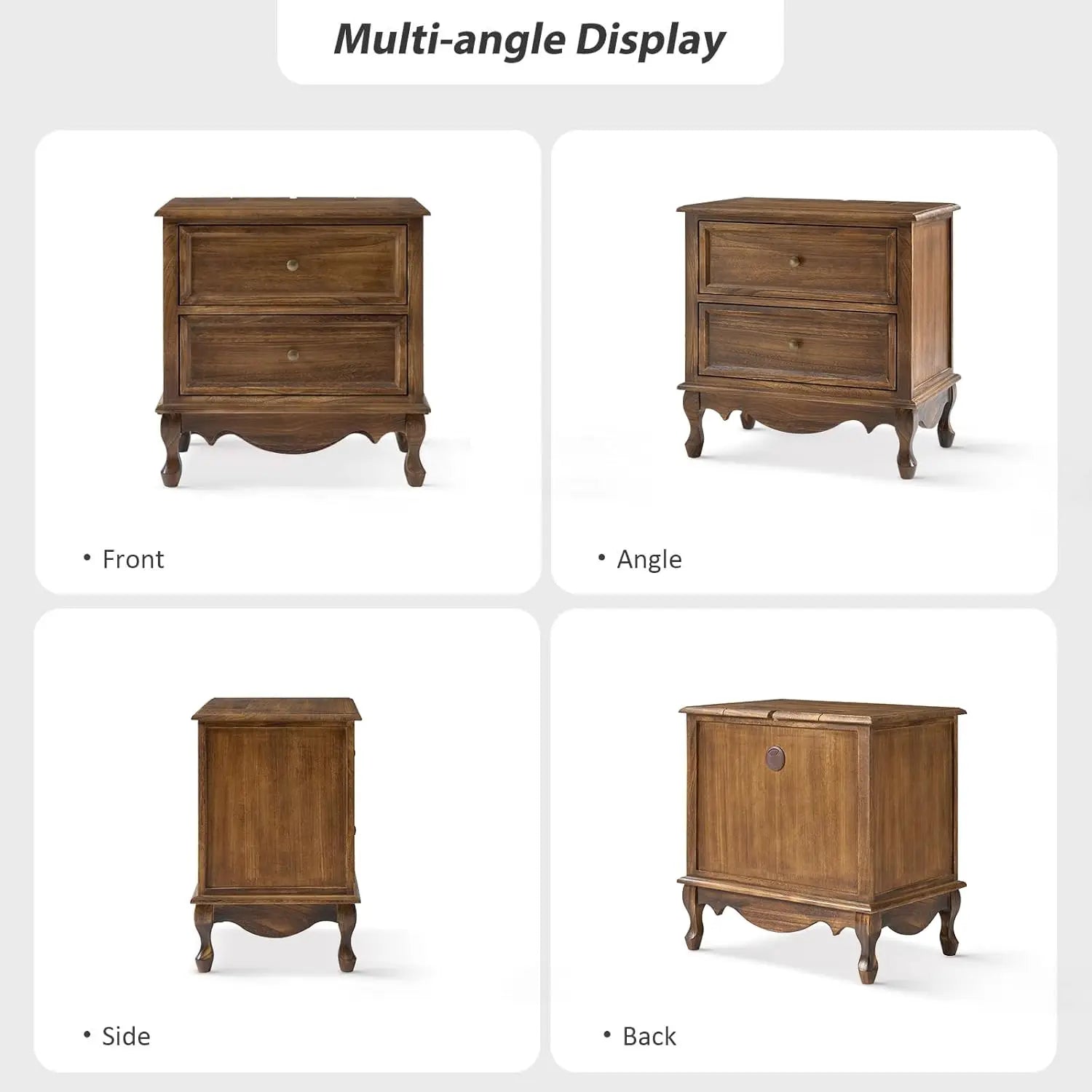 Solid Wood Nightstand With Charging Station Vintage Two Drawer Walnut - Happy Home Retreat