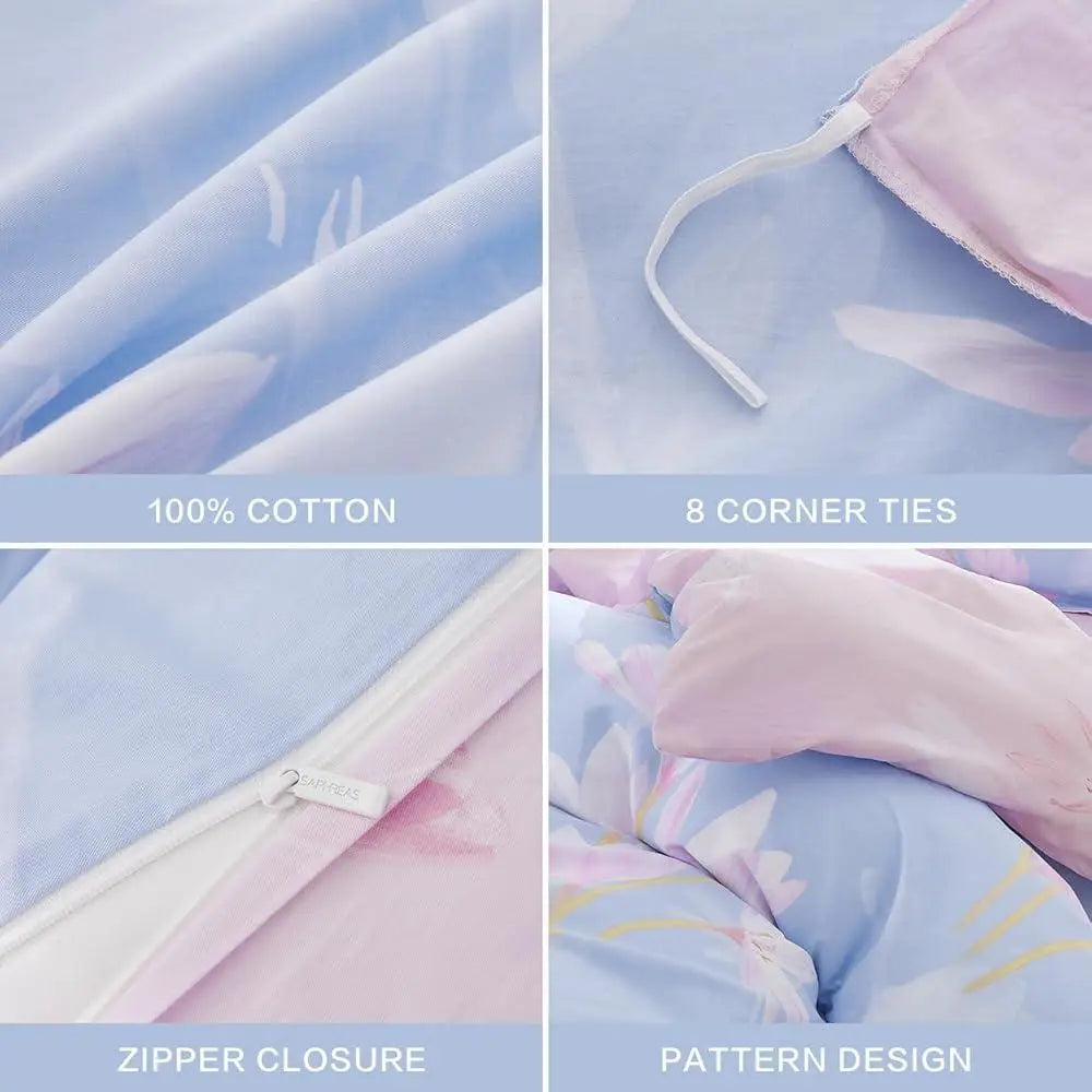 Floral Cotton Duvet Cover Set Full Size 3pcs Magnolia Blossom Printed Comforter Cover Soft Durable Machine Washable Bedding - Happy Home Retreat