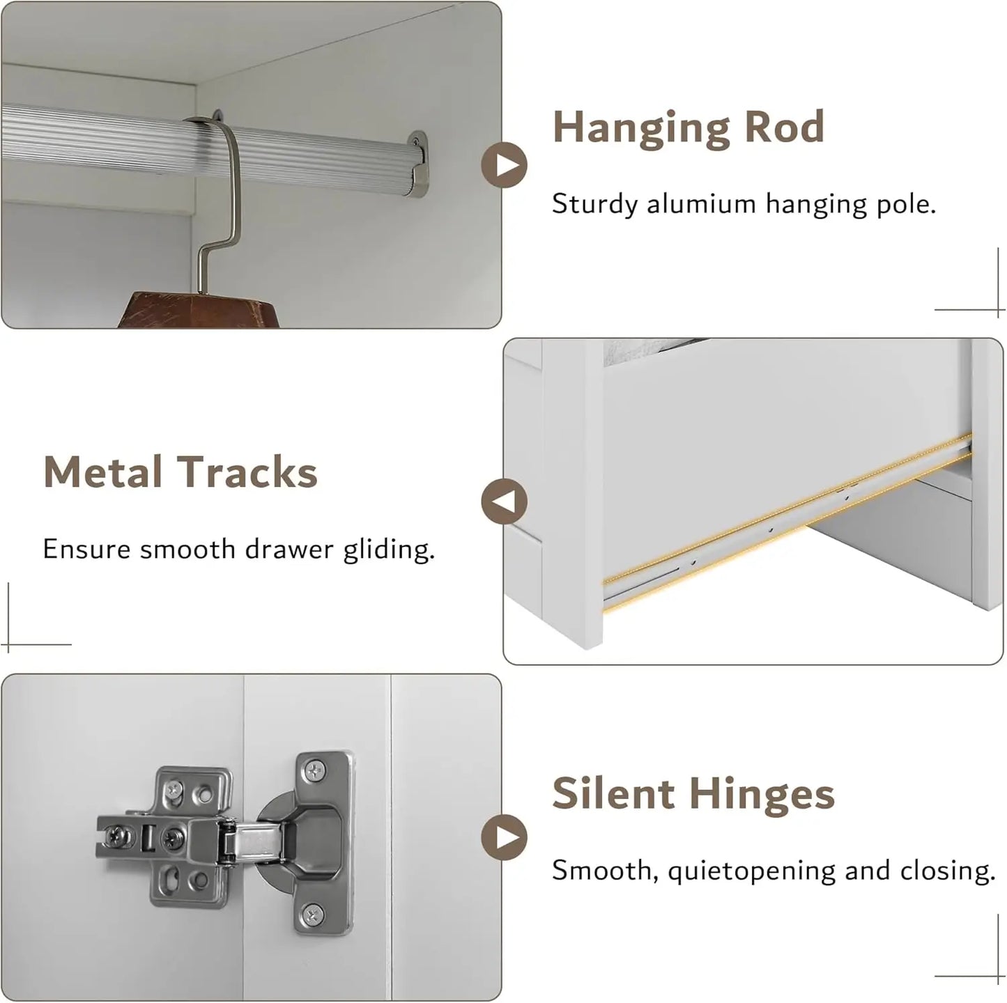 Armoire Wardrobe Closet with2Drawers Modern Wooden Bedroom Armoire with Doors Clothing Storage Cabinet with Aluminum Hanging Rod - Happy Home Retreat