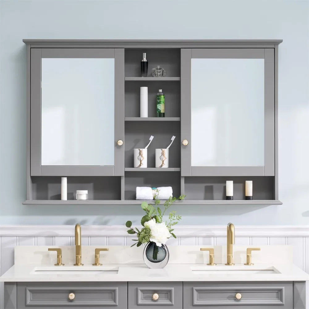 Wall Mounted Bathroom Cabinet Waterproof Mirror Soft Hinge Easy To Install Environmentally Friendly Wood Bathroom Cabinet - Happy Home Retreat