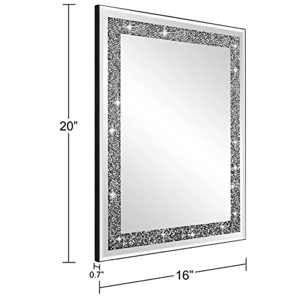 Crystal Crush Diamond Wall Mirror 16x20 Luxury Home Décor Accent for Bathroom Bedroom Entryway High Definition Glass Decoration - Happy Home Retreat