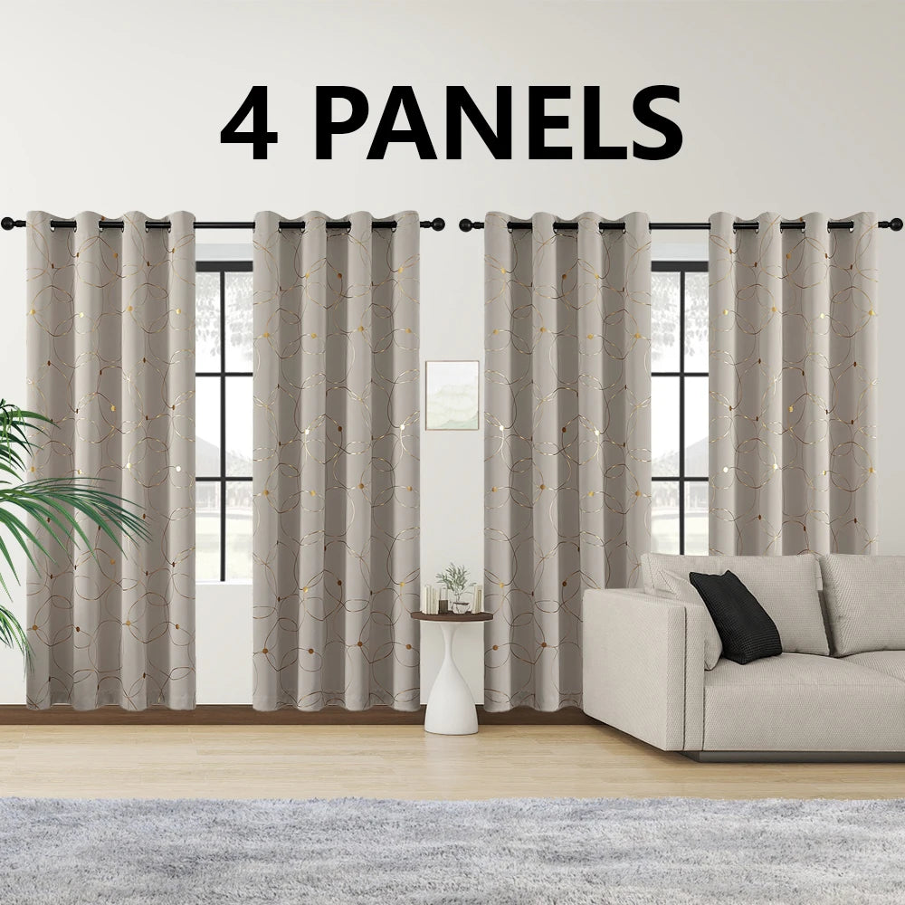 4PCS Blackout Curtains Grommet Thermal Insulated Room Darkening with Circle and Dots Foil Printed for Bedroom - Happy Home Retreat
