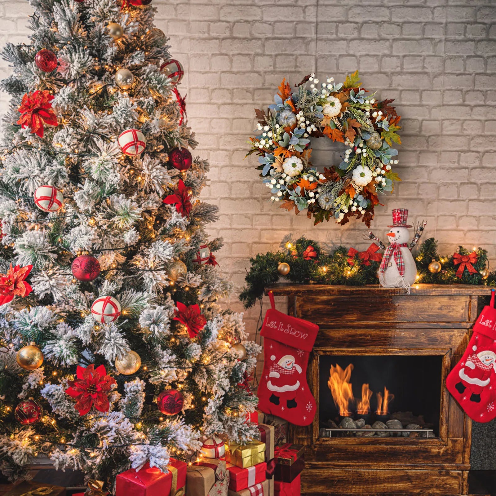 Fall Pumpkin Berry Maple Leaf Wreath 45cm Front Door Decor - Happy Home Retreat