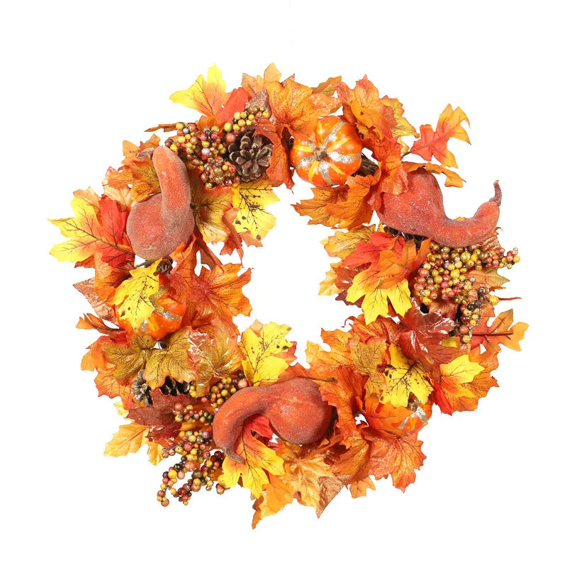 Fall Pumpkin Berry Maple Leaf Wreath 45cm Front Door Decor - Happy Home Retreat