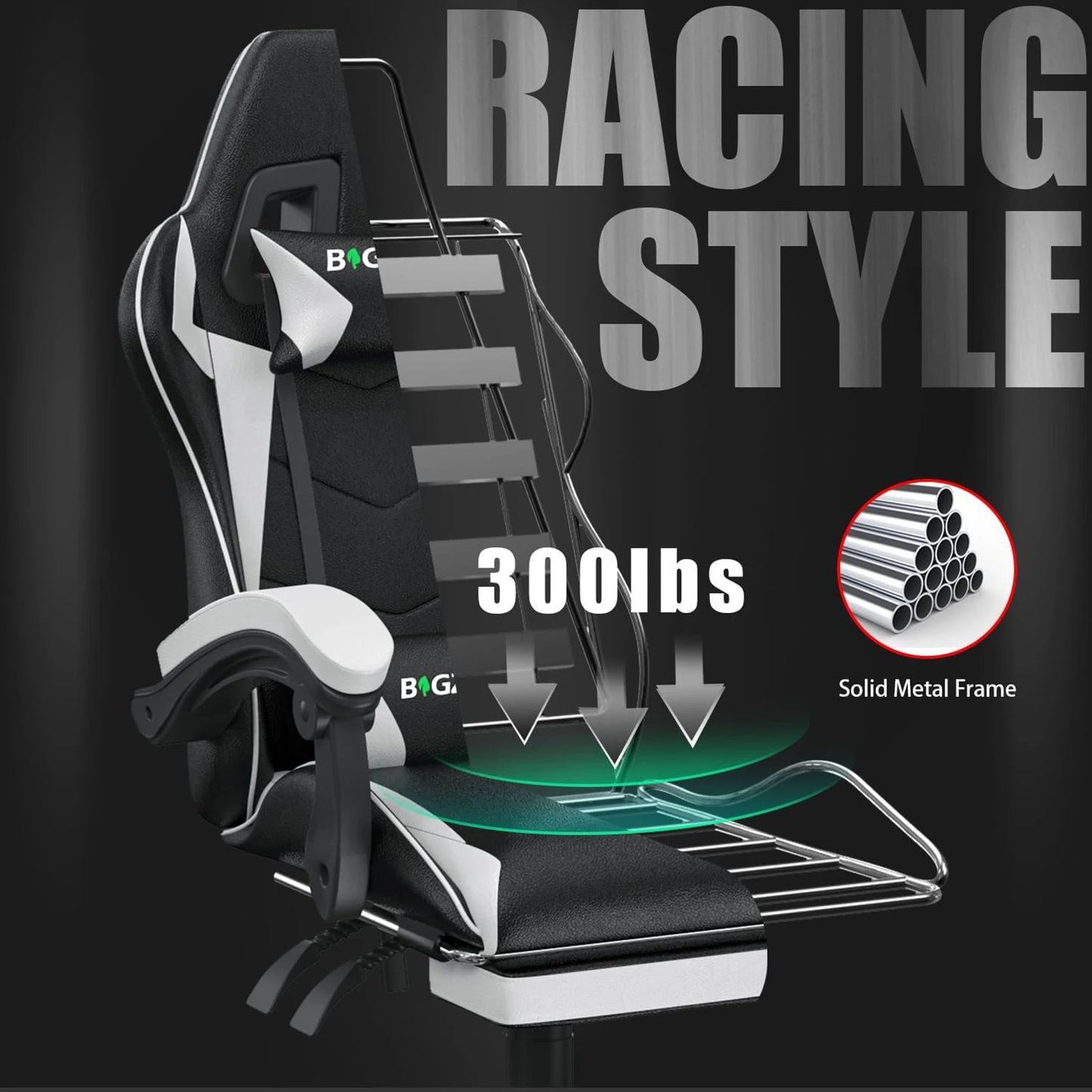 Gaming Chair With Footrest Ergonomic Cushion Headrest - Happy Home Retreat