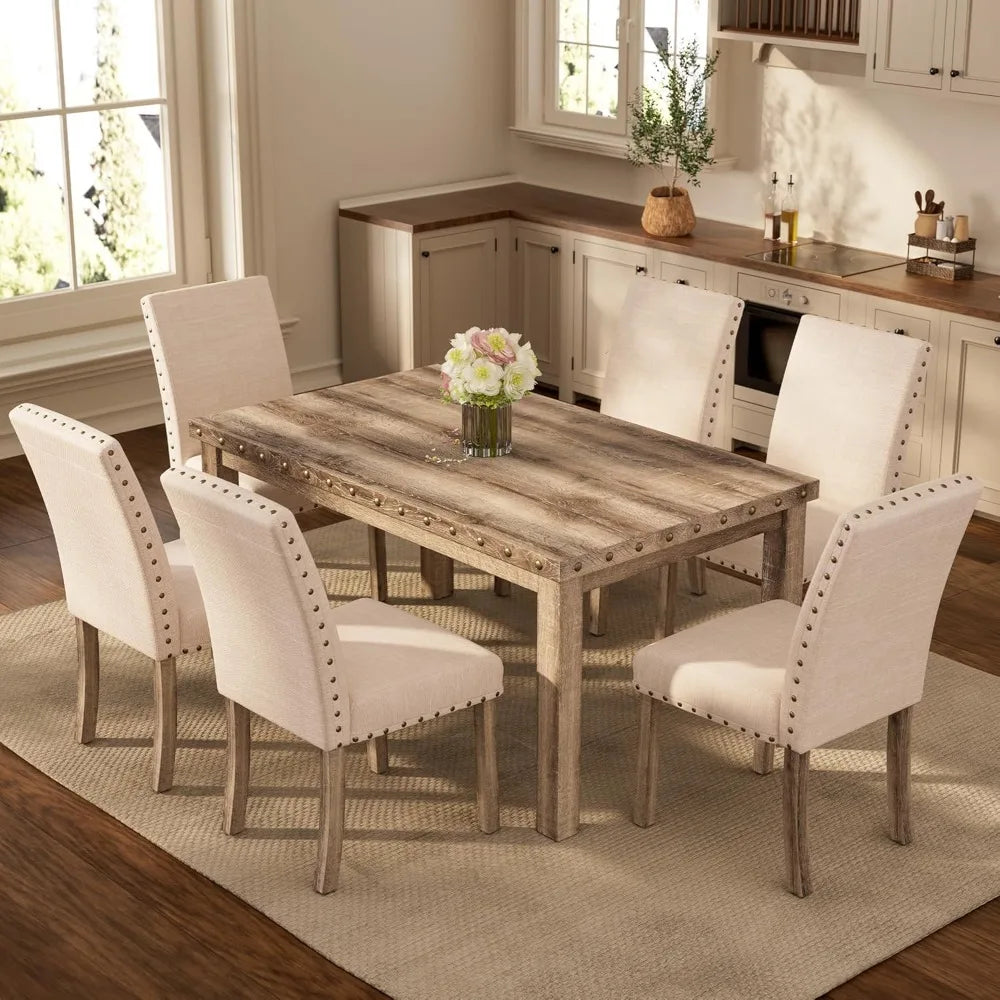 Rustic Farmhouse Dining Table Set for 6 with Chairs - Happy Home Retreat