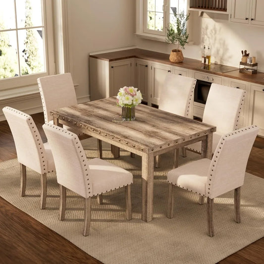 Rustic Farmhouse Dining Table Set for 6 with Chairs - Happy Home Retreat