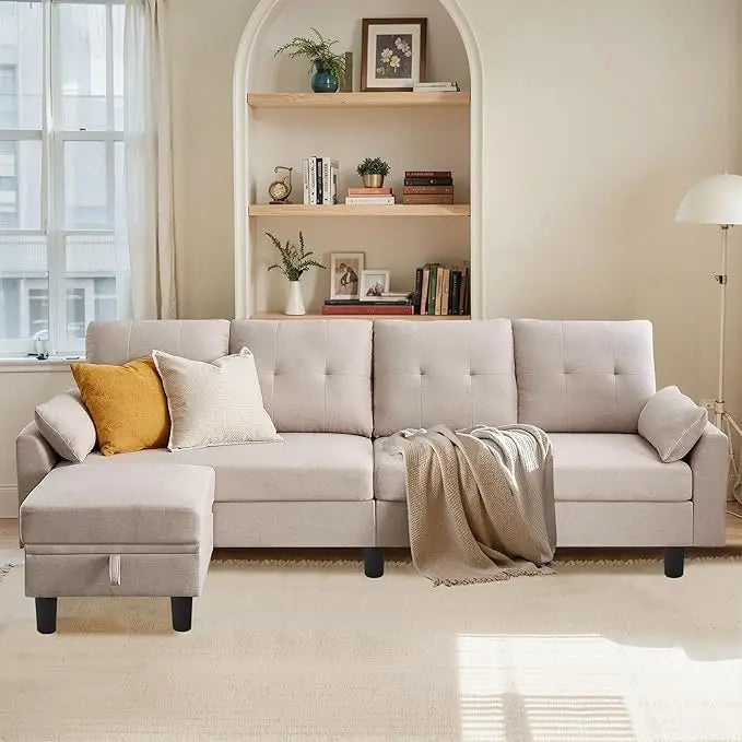 101 Inch L Shaped Modular Sectional Sofa With Storage Ottoman For Living Room - Happy Home Retreat