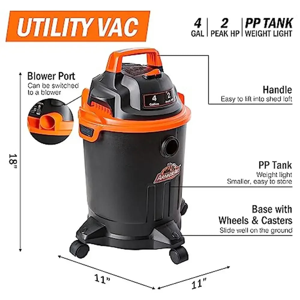 4 Gallon Wet Dry Shop Vacuum 2 HP Corded Lightweight - Happy Home Retreat