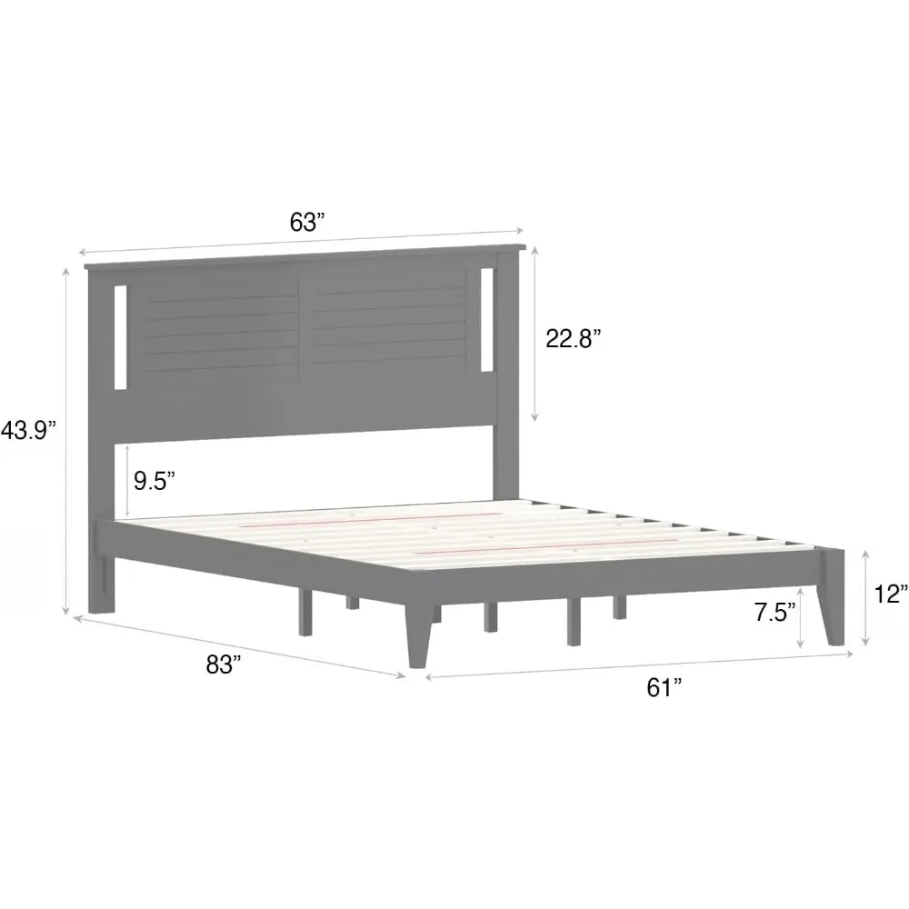 Serene Farmhouse Style King Size Wood Bed Frame with Horizontal Scoring Headboard Coastal Modern Design Sturdy Easy Assembly - Happy Home Retreat
