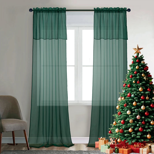 2PCS Tulle Sheer Voile Window Curtains for Home Sliding Door Easy to Hang Fit 1041 Green - Happy Home Retreat