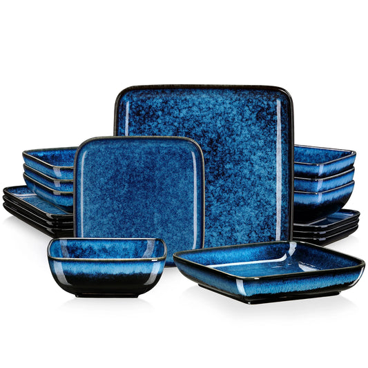Vancasso Stern Dinner Set Green Square Kiln Change Glaze Tableware 16 Piece Kitchen Dinnerware Ceramic Crockery Set for Four Persons - Happy Home Retreat