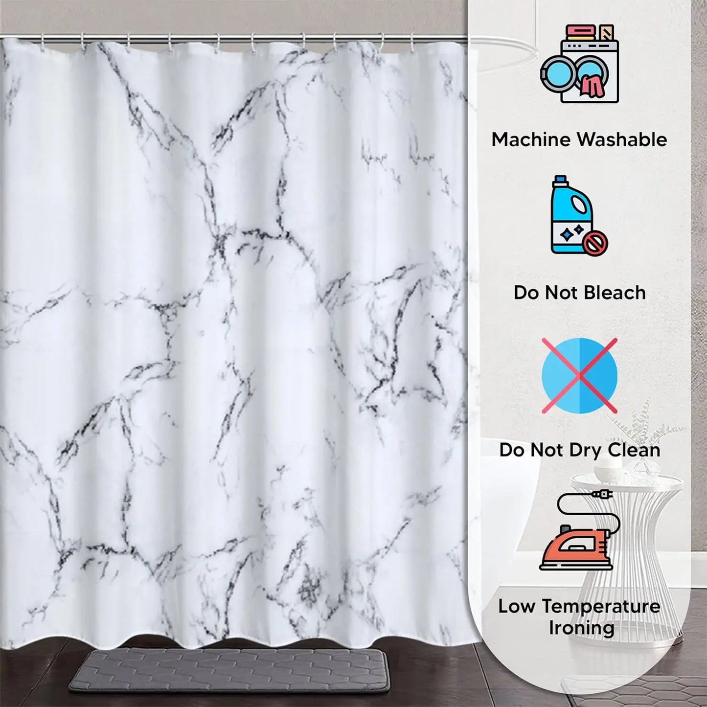 Marble Printed Polyester Shower Curtain With Metal Grommets 71x71in 180x180cm - Happy Home Retreat