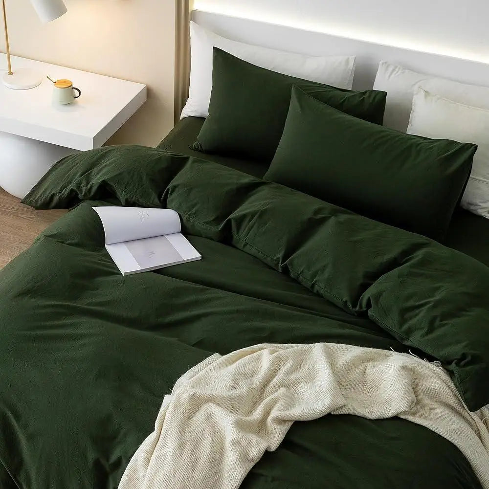 100% Washed Cotton Duvet Cover Set Soft Breathable Durable Lightweight Bedding Essential Comfortable All Seasons Cozy Design - Happy Home Retreat