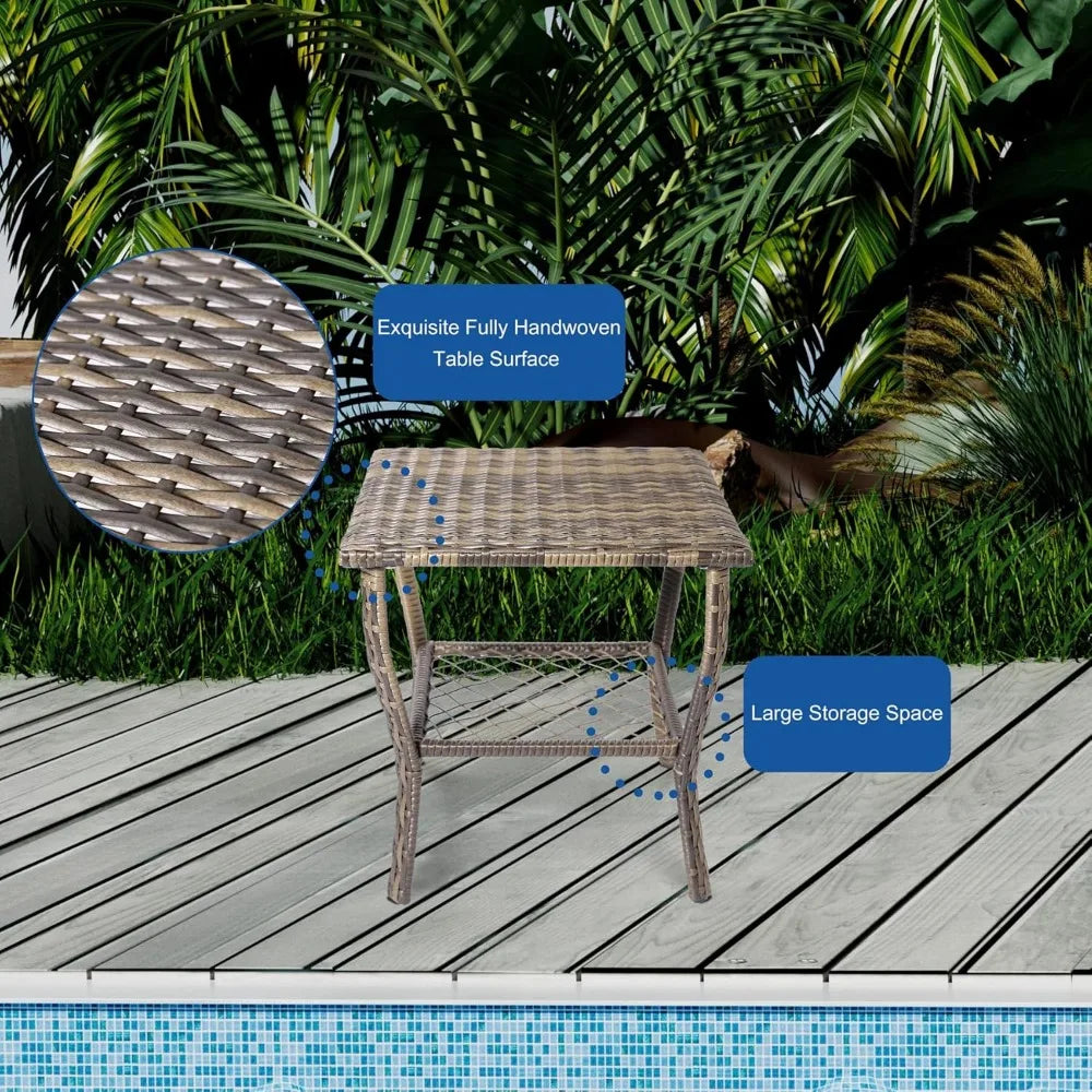 3 Piece Patio Furniture Set Outdoor Rocking Chairs Set of 2 Patio Conversation Set with Rattan Coffee Table - Happy Home Retreat