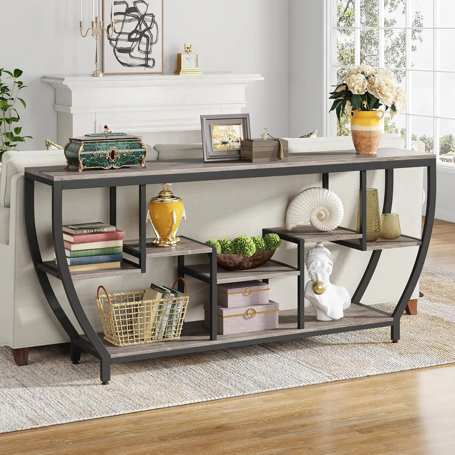 Sofa Table With Shelves And Storage Console Entryway TV Stand For Living Room