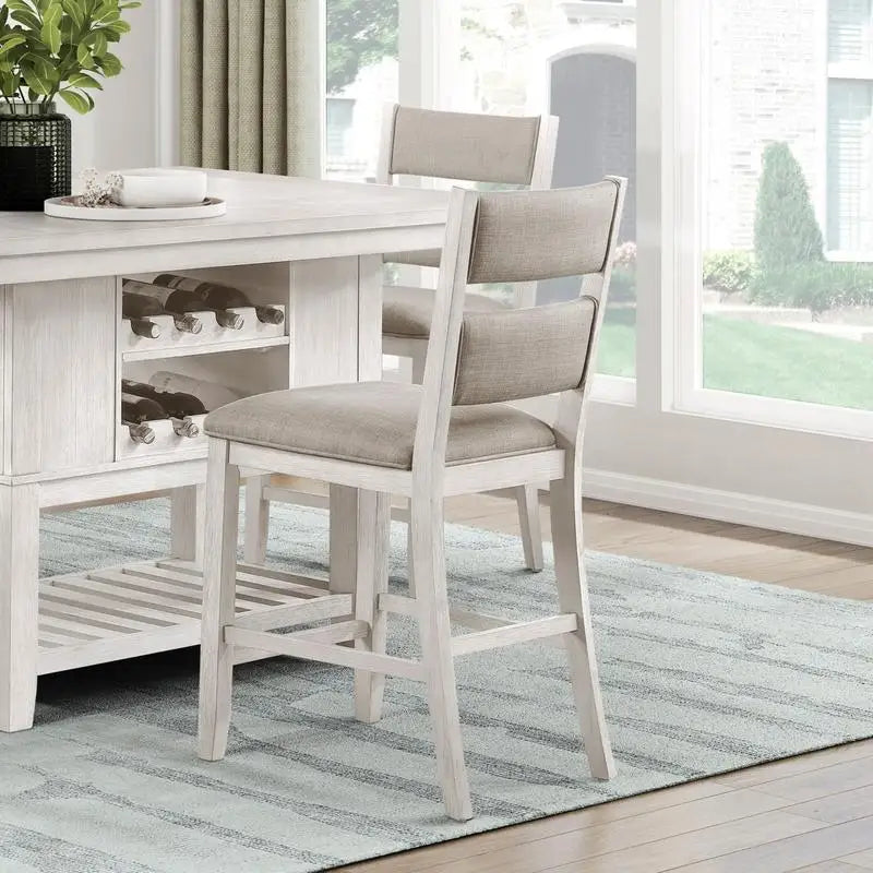 5-Piece Counter Height Dining Set With Antique White Table And Storage Drawers - Happy Home Retreat