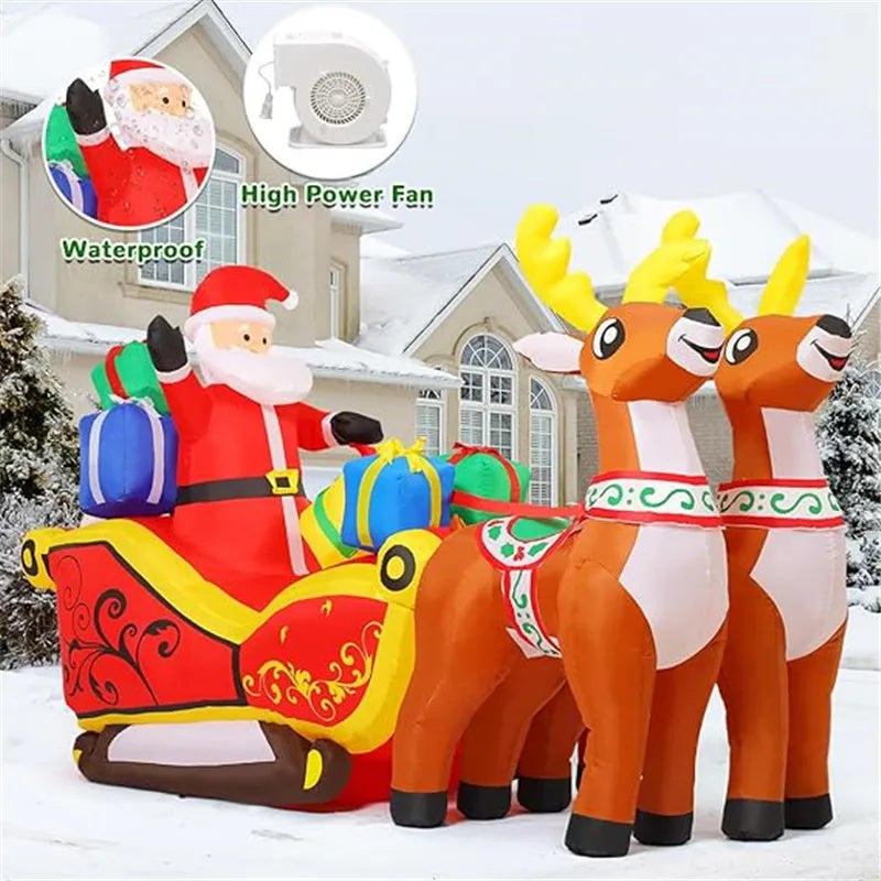 2.1m Inflatable Santa Reindeer Sled With LED Lights Christmas Garden Party Decor - Happy Home Retreat