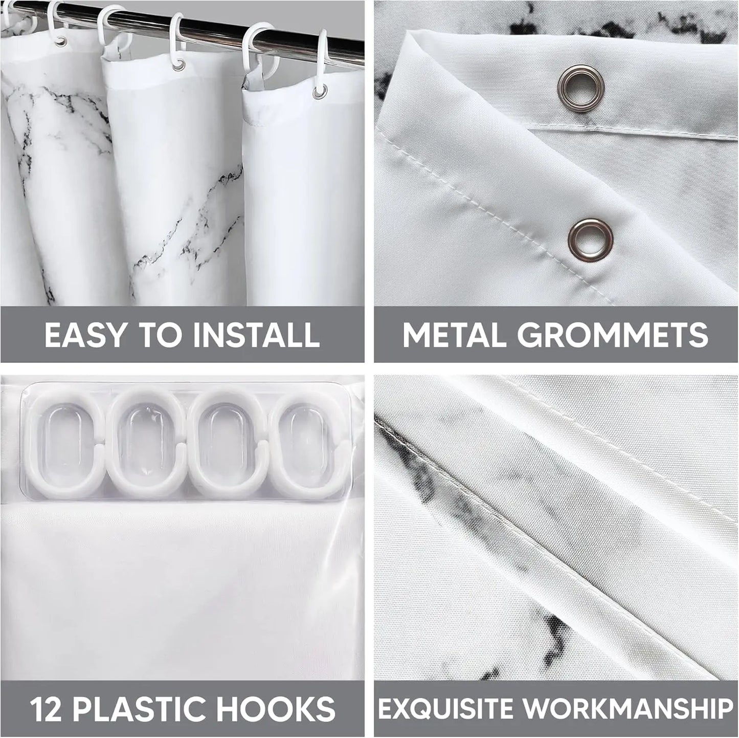 Marble Printed Polyester Shower Curtain With Metal Grommets 71x71in 180x180cm - Happy Home Retreat