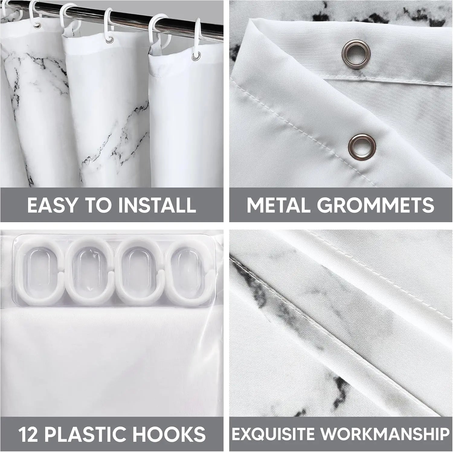 Marble Printed Polyester Shower Curtain With Metal Grommets 71x71in 180x180cm - Happy Home Retreat