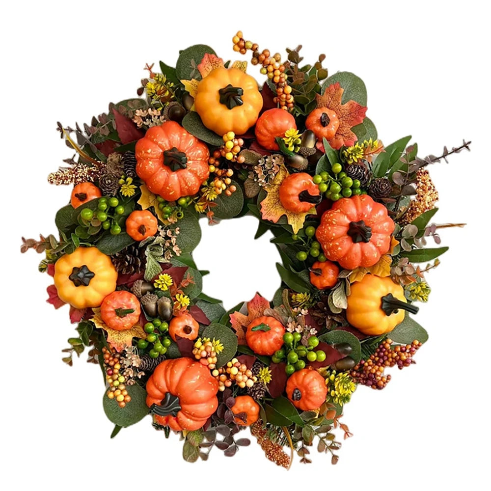 Fall Pumpkin Berry Maple Leaf Wreath 45cm Front Door Decor - Happy Home Retreat