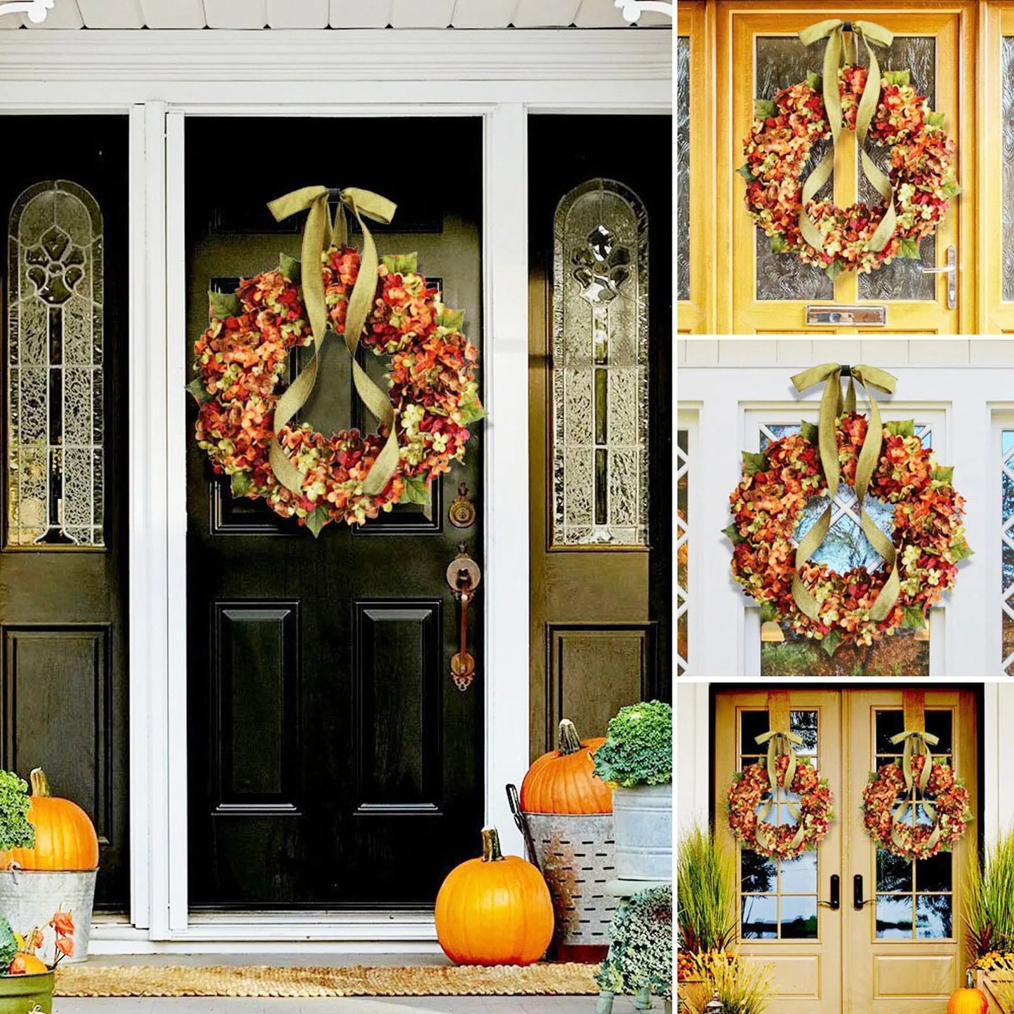 Autumn Wreath Farmhouse Harvest Pumpkin Front Door Decor - Happy Home Retreat