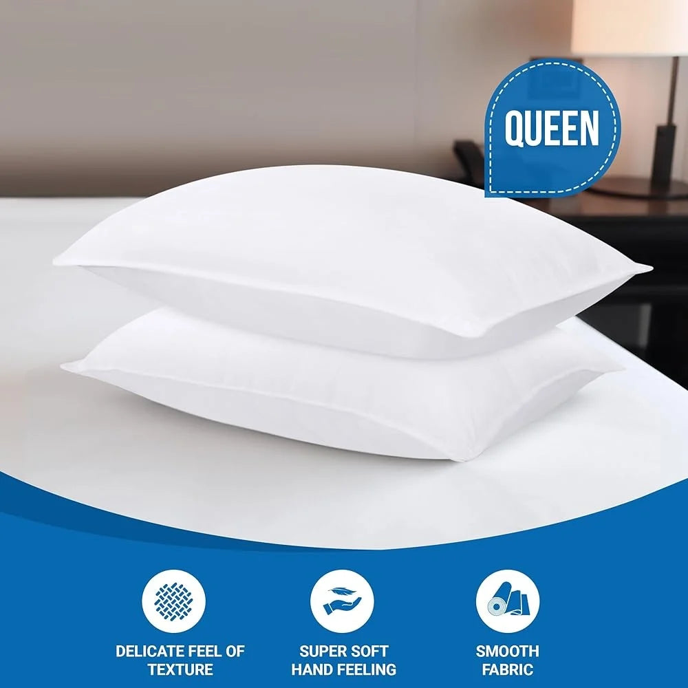Queen Size Bed Pillows Set of 2 Soft Cooling Microfiber Hotel Style Ideal for Side Back and Stomach Sleepers - Happy Home Retreat
