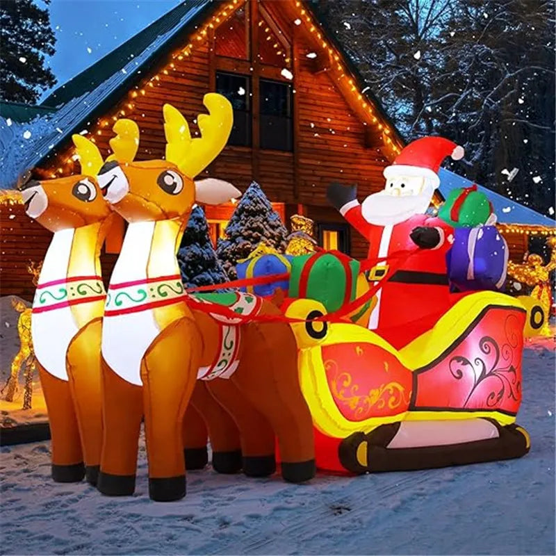 2.1m Inflatable Santa Reindeer Sled With LED Lights Christmas Garden Party Decor - Happy Home Retreat