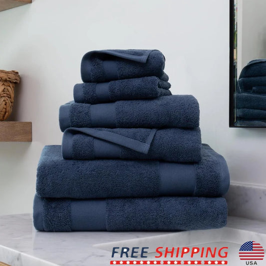 6 Piece Cotton Bath Towel Set Luxury Soft Fade Resistant Low Lint Machine Washable Hotel Quality Towels - Happy Home Retreat