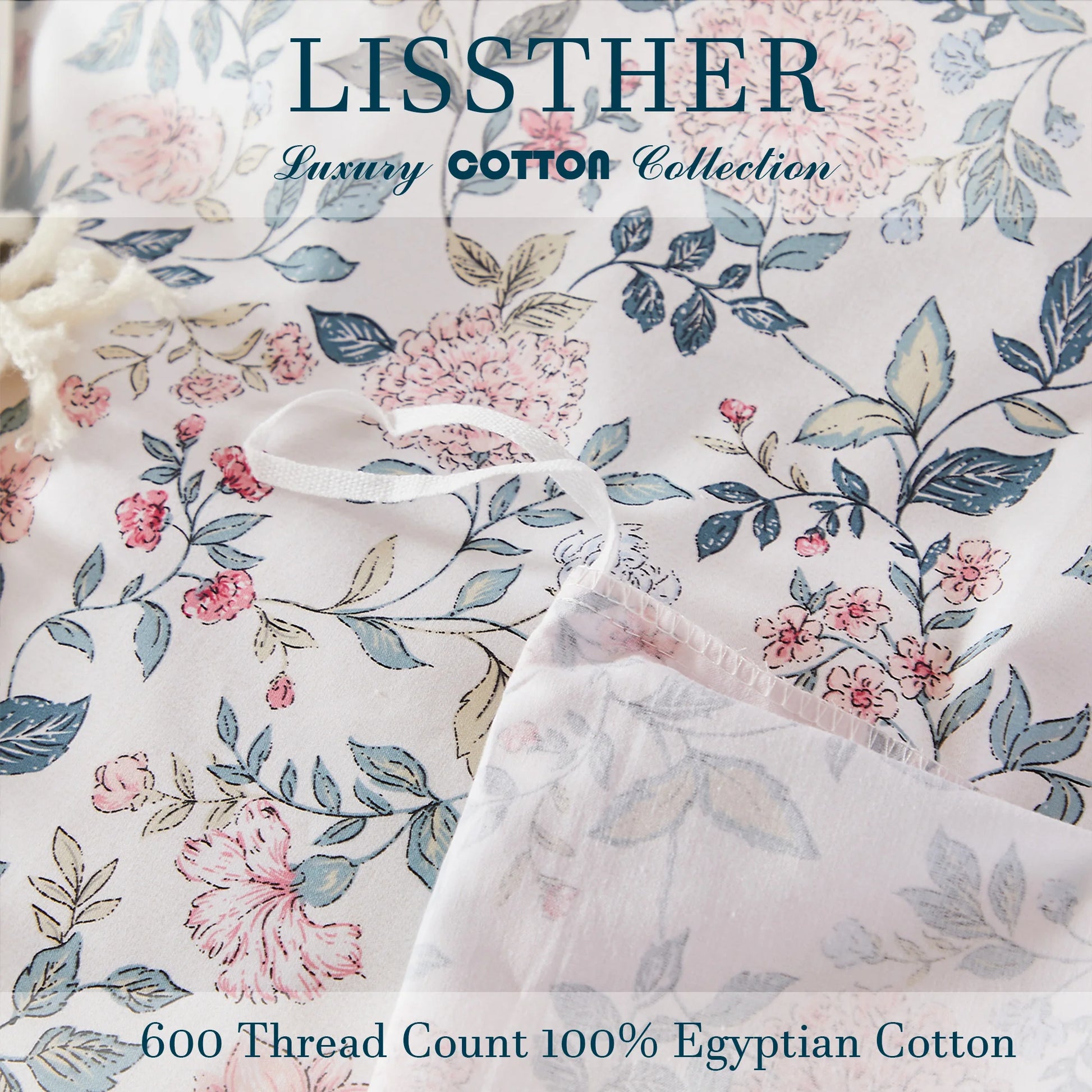 3pcs 600TC 100% Egyptian Cotton Duvet Cover Set, Luxury Vintage Shabby Chic Floral, Soft Skin-Friendly (No Inserts) - Happy Home Retreat