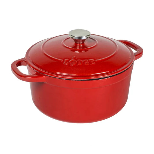 Cast Iron 5.5 Quart Red Enameled Dutch Oven with Stainless Steel Knob and Loop Handles - Happy Home Retreat