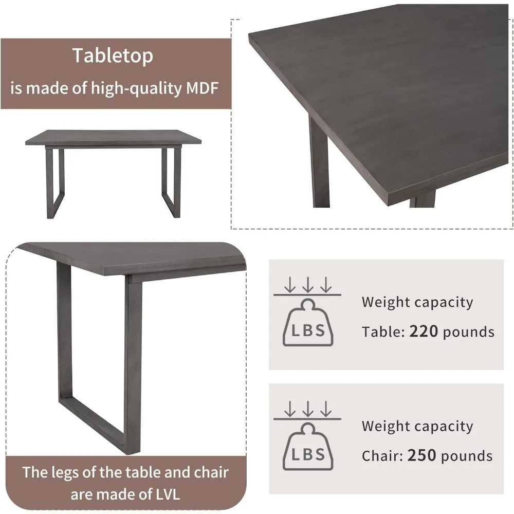 MKDK 6 Piece Dining Table Set Gray Upholstered Table With 4 Chairs And Bench - Happy Home Retreat