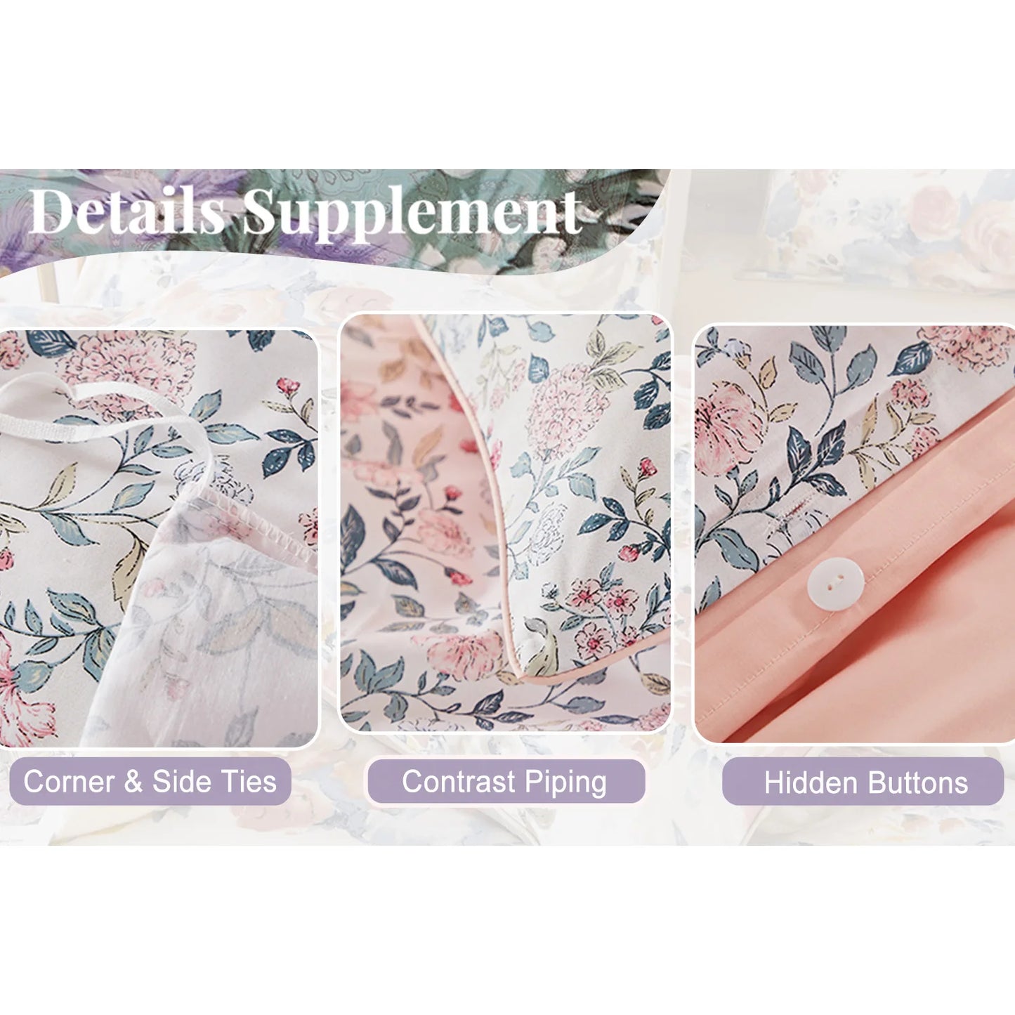 3pcs 600TC 100% Egyptian Cotton Duvet Cover Set, Luxury Vintage Shabby Chic Floral, Soft Skin-Friendly (No Inserts) - Happy Home Retreat