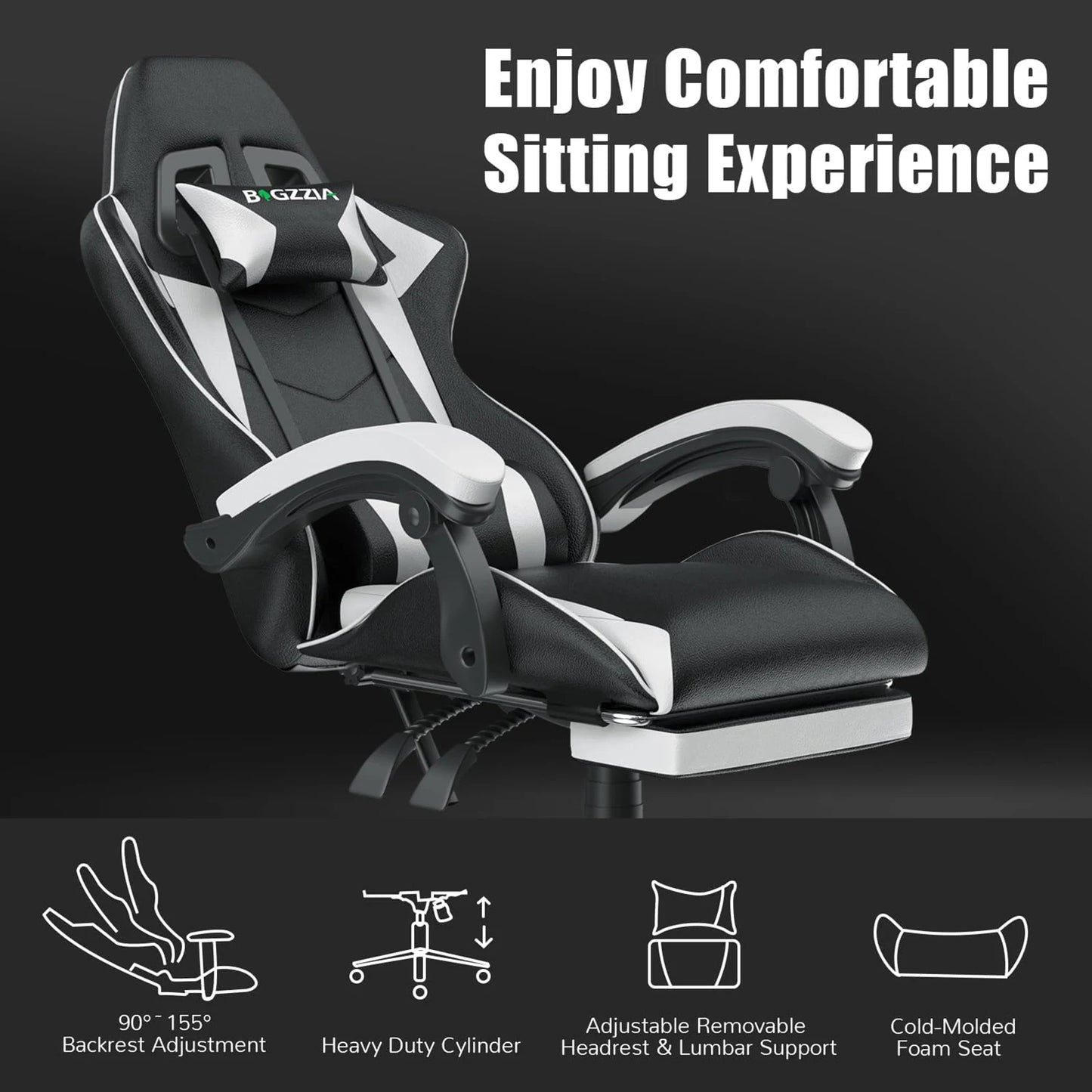 Gaming Chair With Footrest Ergonomic Cushion Headrest - Happy Home Retreat