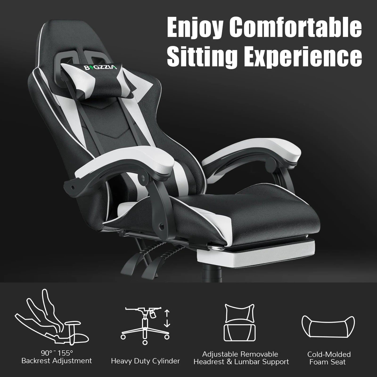 Gaming Chair With Footrest Ergonomic Cushion Headrest - Happy Home Retreat