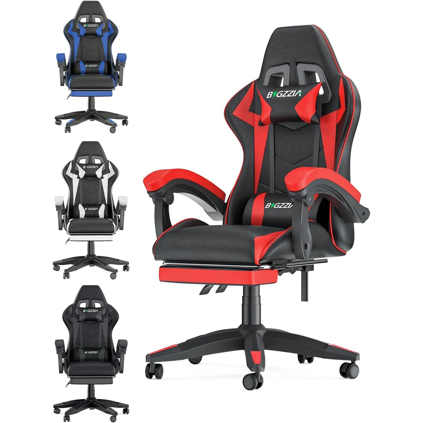 Gaming Chair With Footrest Ergonomic Cushion Headrest - Happy Home Retreat