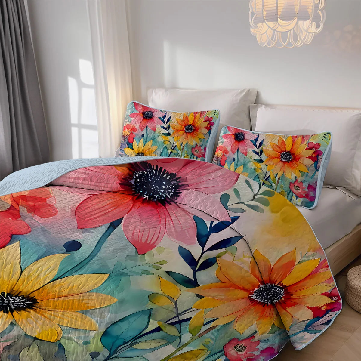 Floral Printed Quilt Set Cal King Two Or Three Piece Bedding - Happy Home Retreat