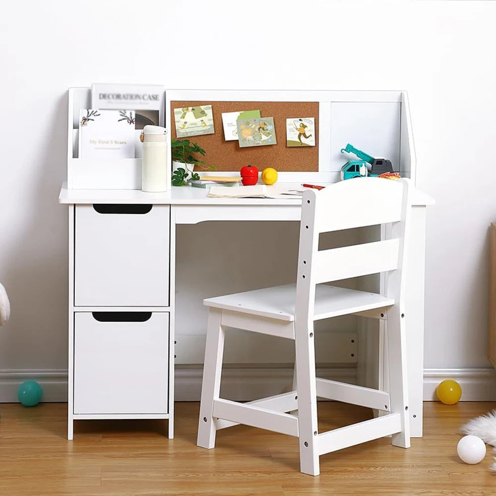 Kids Study Desk And Chair Set Wooden Table With Storage For Ages 3 To 8 - Happy Home Retreat