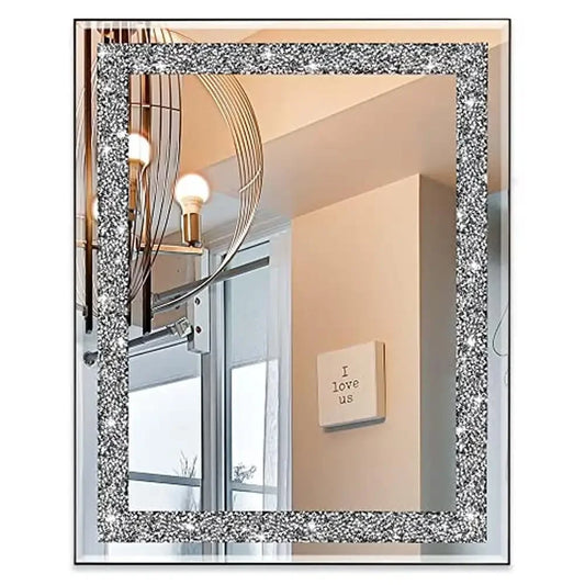 Crystal Crush Diamond Wall Mirror 16x20 Luxury Home Décor Accent for Bathroom Bedroom Entryway High Definition Glass Decoration - Happy Home Retreat