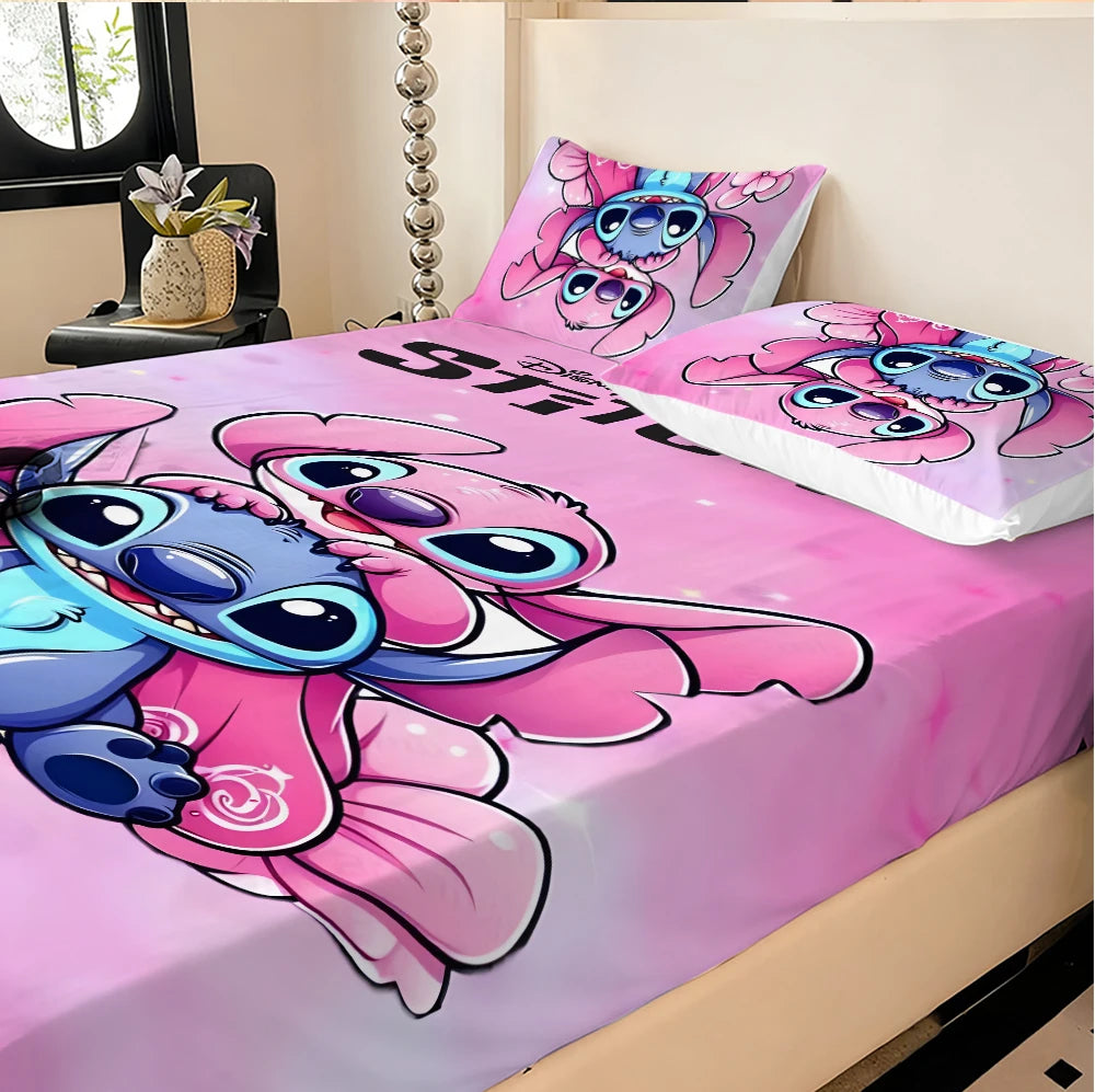 Disney Stitch Stretch Bed Sheets Set For Double Bed Velvet Comfort - Happy Home Retreat
