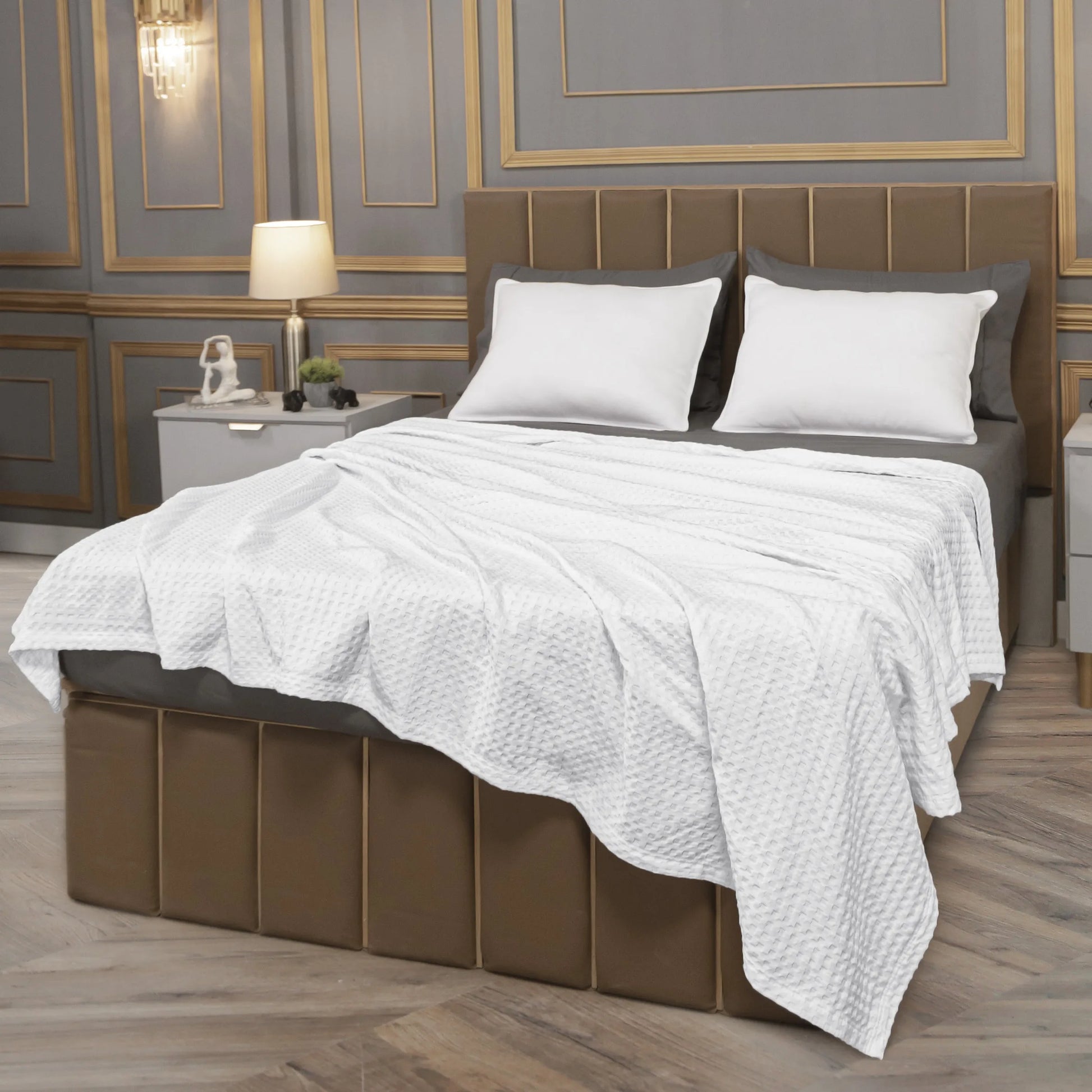 100 Percent Cotton Queen Size Blanket for Bed Breathable and Soft Waffle Weave for Summer and Spring - Happy Home Retreat